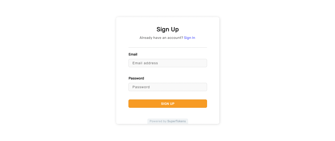 Sign up form UI for email password login